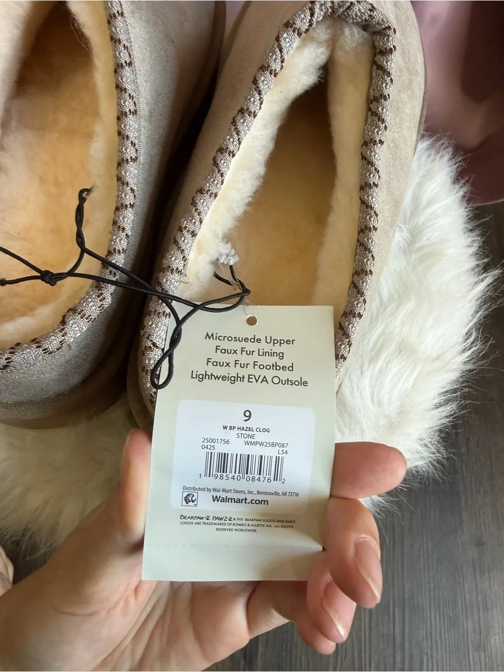 PAWZ Hazel Clog Women's Slipper Stone 9 Microsuede Faux Fur Lined Slip-On